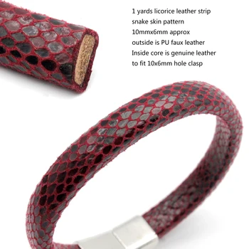 

Aaazee 1 Yard 10mmx6mm Dark Red Base Snake Skin Pattern Licorice Leather Strip, Outside PU with Inside Cowhide For DIY Jewelry