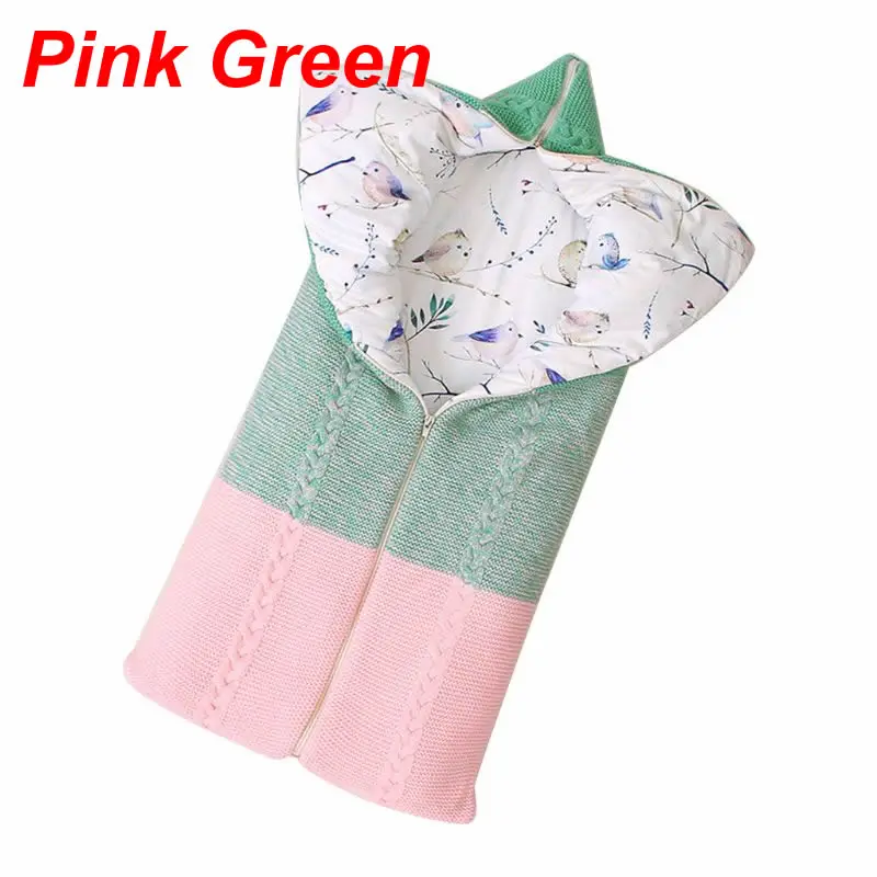 Pink Green Пеленальное Одеяло для новорожденных; мягкая теплая вязаная детская коляска; спальный мешок на молнии для мальчиков и девочек - Цвет: Pink Green