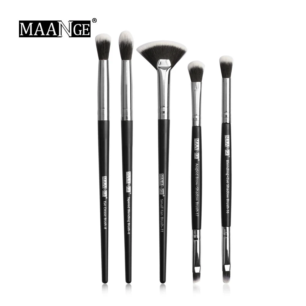 5pcs Black MAANGE Pro 3/5/12 шт./партия, набор кистей для макияжа, тени для век, растушевка, подводка для глаз, кисти для бровей, для макияжа, Новинка - Handle Color: 5pcs Black