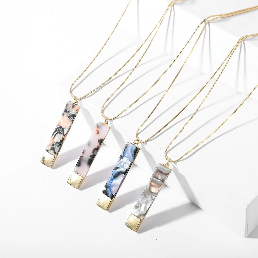 

New Vintage Long Rectangle Geometric Acrylic Alloy Necklaces & Pendants For Women Sweater Chain Statement Pendant Jewelry Gifts