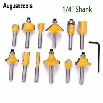 

Augusttools 12pcs/set Milling Cutter Router Bit 1/4“ shank Cutter Carbide For Wood Mill Trimming Engraving Carving Cutting Tools
