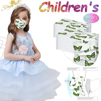 

10/20/30/50/100pcs Children's Green Butterfly Printed Disposable 3-ply Ear Loop One Time Large Stock And Send Fast Dropshipping