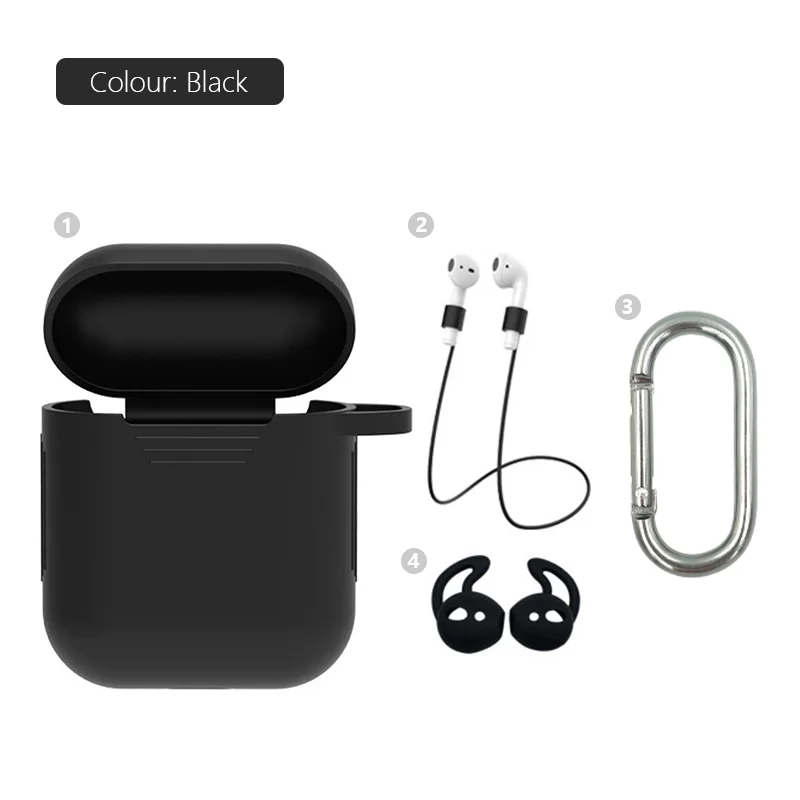 Мягкий силиконовый чехол 4 шт. в комплекте для Apple гарнитура для Airpods чехол s для Apple Airpods противоударный чехол для Air Pods защитный чехол - Цвет: 4in1-Black