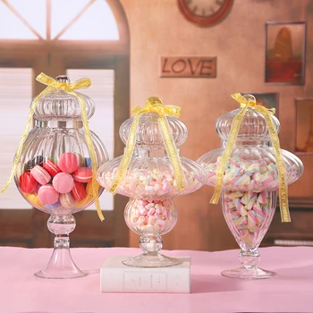

Glass candy jar with lid European transparent storage bottle large creative dust-proof storage jar home dessert decoration jar