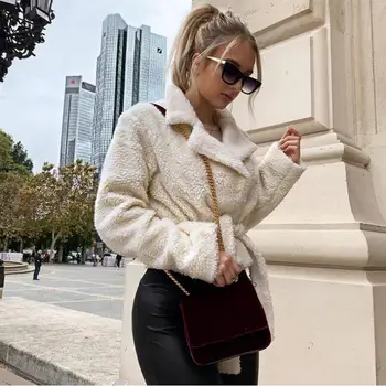 

Autumn and winter women's new turn-down collar lace up jacket