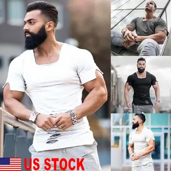 

2020 Fashion Men Slim Fit O Neck Short Sleeve Muscle Tee T-shirt Casual Top Blouse Black