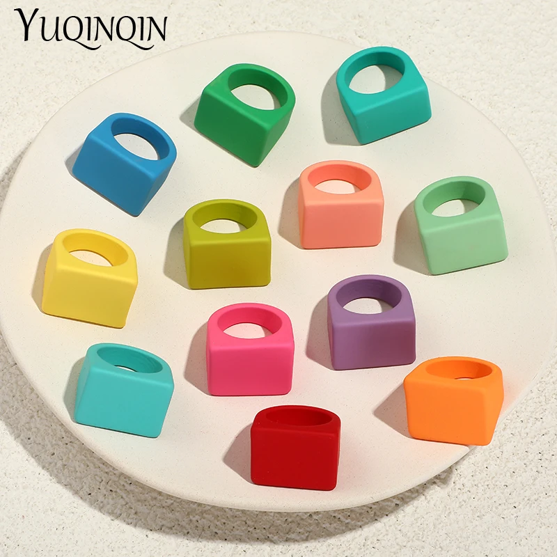 Women Trendy Big Square Rings Set Aesthetic Simple Clay Gothic Punk Finger Rings Geometric Fashion Jewelry Party Gifts ring set finger ring