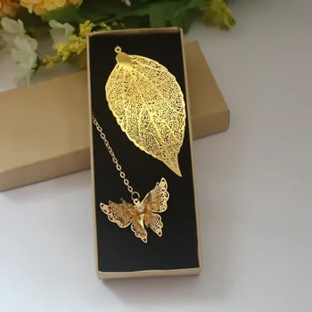 

1PC Metal Bookmark With Butterfly Crystal Ball Pendant Gift Box Bookmark Creative Gift For Friends Stationery Fashion
