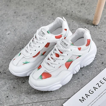 

Summer breathable mesh daddy shoes women 2020 new women's shoes fruit print bear bottom sneakers Korean casual shoes