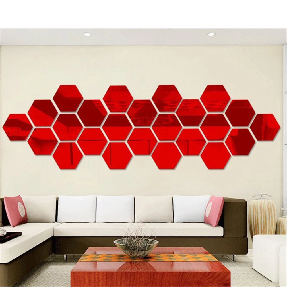 

Urijk 12Pcs/Set 3D Acrylic Mirrored Decorative Sticker Wall Art DIY Decoration Mirror Wall Stickers For Kids Rooms Home Decor