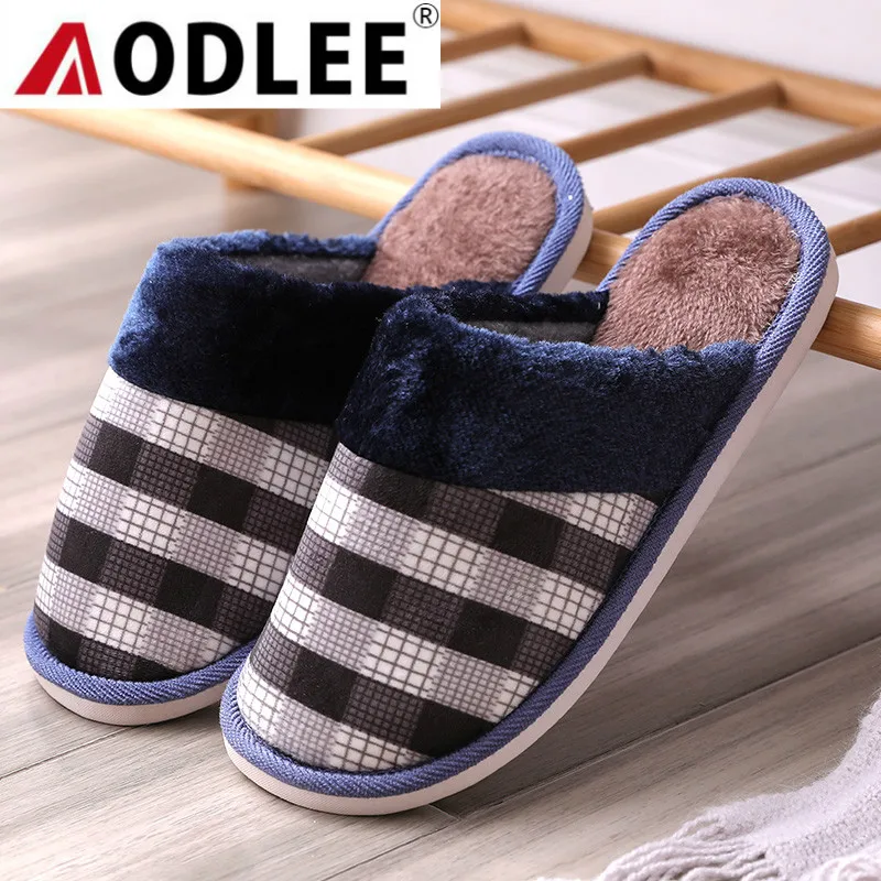

en Cotton Slippers Casual Soft Comfortable Hard-wearing Warm Home Non-slip Male Slippers Plush Fur Warm winter Slippers AODLEE