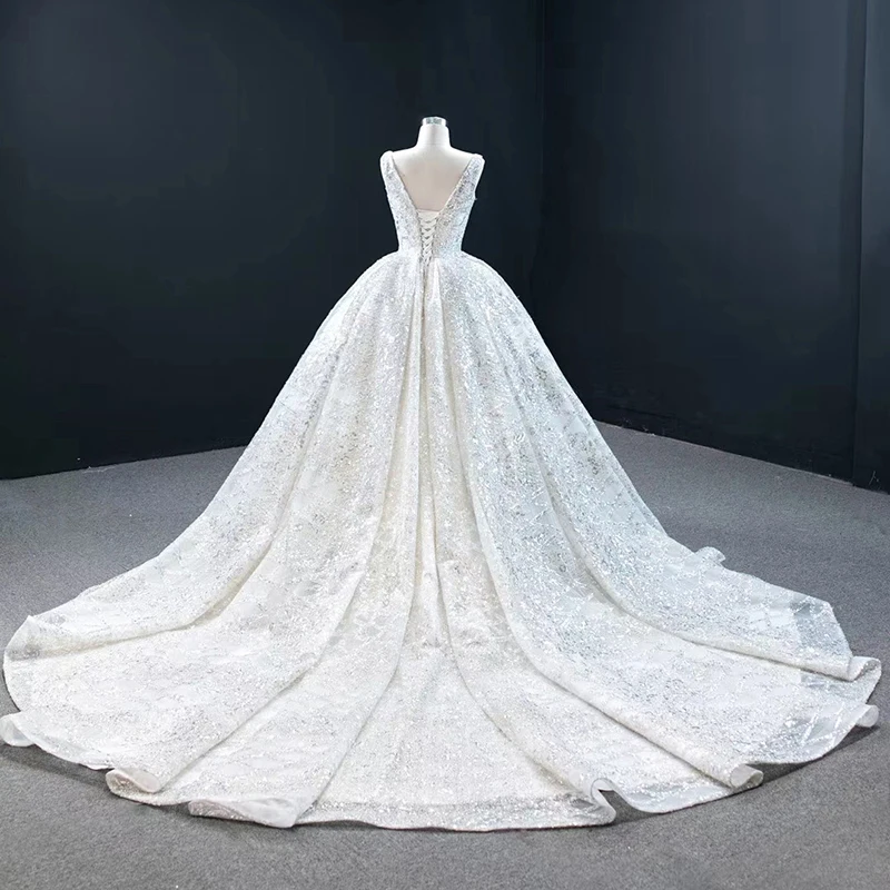 J67122 JANCEMBER Luxury Wedding Dress Ball Gown Tank Scoop Neck Lace Up Back Chapel Train Elegant Vestito Da Festa 6