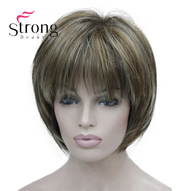 5969 245T-8 charming brown & yellow blonde & blonde three tone mix women' short straight wig (1)