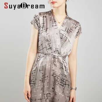 

SuyaDream Woman Elegant Silk Dress 95%Silk 5%Spandex Print Belted Midi Dresses 2020 Summer Sahses Wrap Dress Vestidos