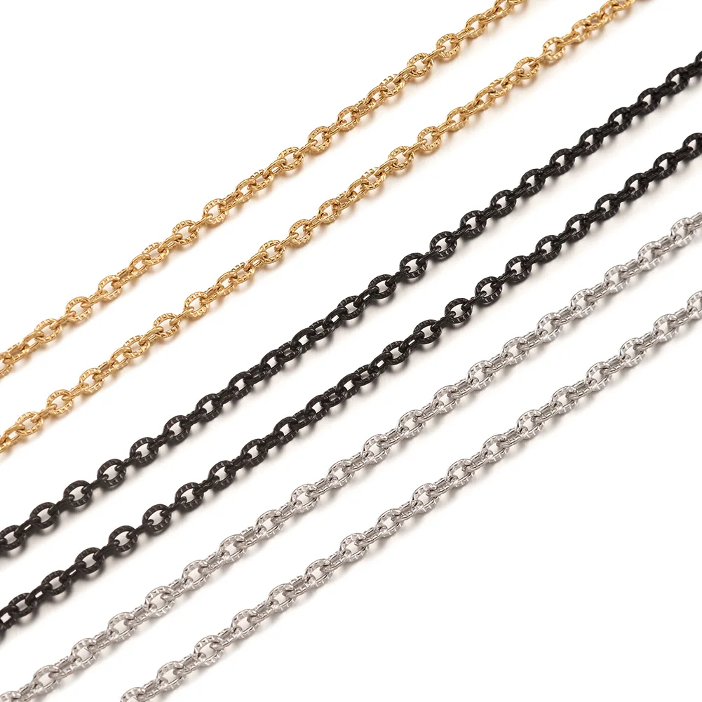 Black Golden Stainless Steel Cable Chains Unwelded Textured Necklace