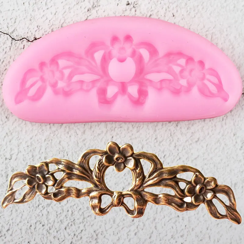 

Flower Border Silicone Molds Scroll Relief Ribbon Bows Cupcake Topper Fondant Cake Decorating Tools Candy Clay Chocolate Moulds