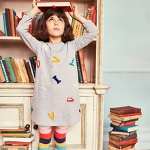 Платье с милыми буквами и аппликацией для маленьких девочек Лидер продаж, весенне-осенние платья с длинными рукавами Новая Дизайнерская одежда