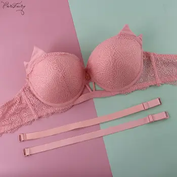 

Parifairy Underwear Women Bra Cat Ear Bra Unlined Push Up Bra For Women Front Hollow Intimates With Removable Straps 36-44 C Cup