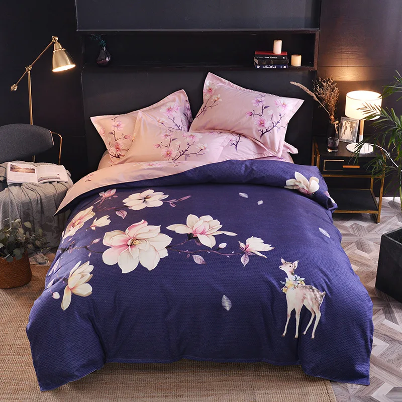 

home textiles bedding set luxury Bedclothes 4Pcs Chinese style flower pattern peach Quilt cover Sheet Pillowcase Duvet Cover