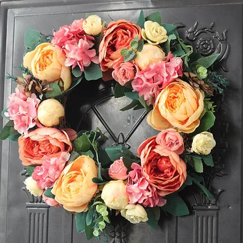 

40cm Wedding Artificial Flowers Wreath Christmas Gifts Handmade Garland Front Door Wreath Fall Wreath European Peony Wreath