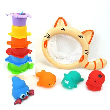 

11Pcs Baby Stack Cup Bath Toy Colorful Fish Animal Bathroom Shower Stacking Cup Kids Baby Bath Water Play Educational Toy
