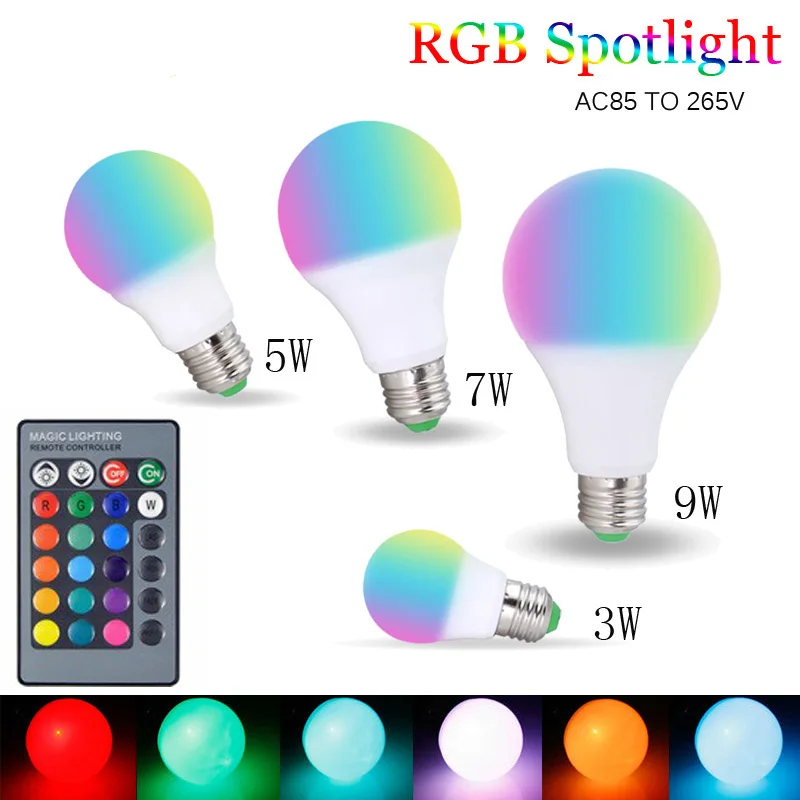 E27 светодиодный 16 Цвет Изменение RGB магический Bulb3/5/7/9 Вт 85 265V лампа Spotlight + ИК пульт