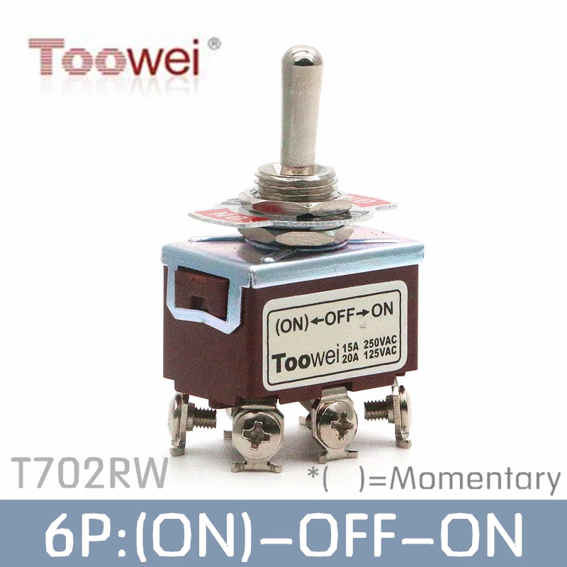 Toowei T702RW 6 контактов кратковременный переключатель ВКЛ-ВЫКЛ-(вкл.) 15A 250 В/20A 125 в монтажное отверстие 12 мм/винтовой контакт