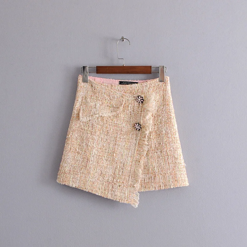 

2018 Western Style Early Spring WOMEN'S Dress New Style Tweed Rhinestone Flowers Mini Skirt
