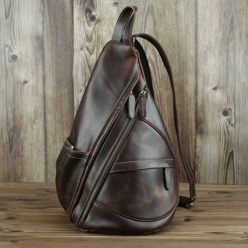 

MAHEU Unique Casual Genuine Leather Triangle Backpack Male Female Travlling Bagpacks For Ipad Small Backpack Portable Men Bags