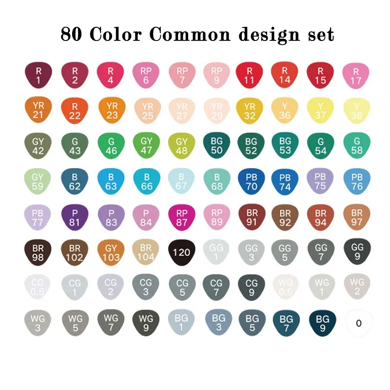 80 Color Common set Художественный маркер 168 цветной маркер на спиртовой основе маркер ручка двойная головка кисть для эскиза ручка, фломастер набор маркеров Художественные канцелярские принадлежности - Цвет: 80 Color Common set