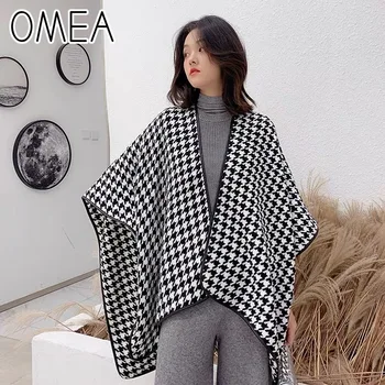 

OMEA Swallow Gird Poncho Cashmere Scarf Shawls and Wraps Plaid Ponchos and Capes Winter Accesories Scarf Women Luxury Brand Cape