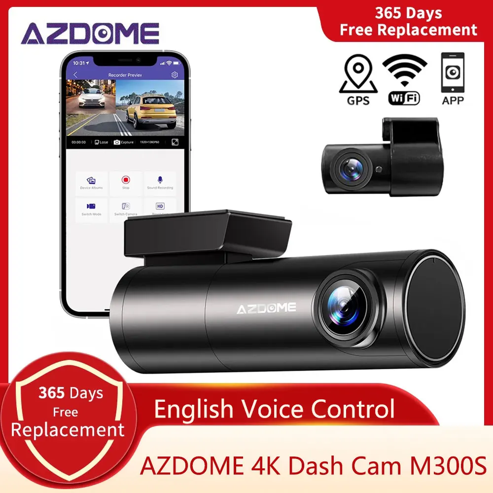 AZDOME Dash Cam M300S 4K Car DVR 2160P +1080P UHD Night Vision Dual Lens Recorder 24H Parking Mode GPS WIFI &amp App Control |