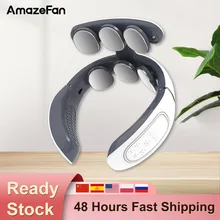 Upgrade Neck Massager 6 electrode plates 4 modes Electric Pulse 15 gears of intensity & Heating mode USB charging neck massager
