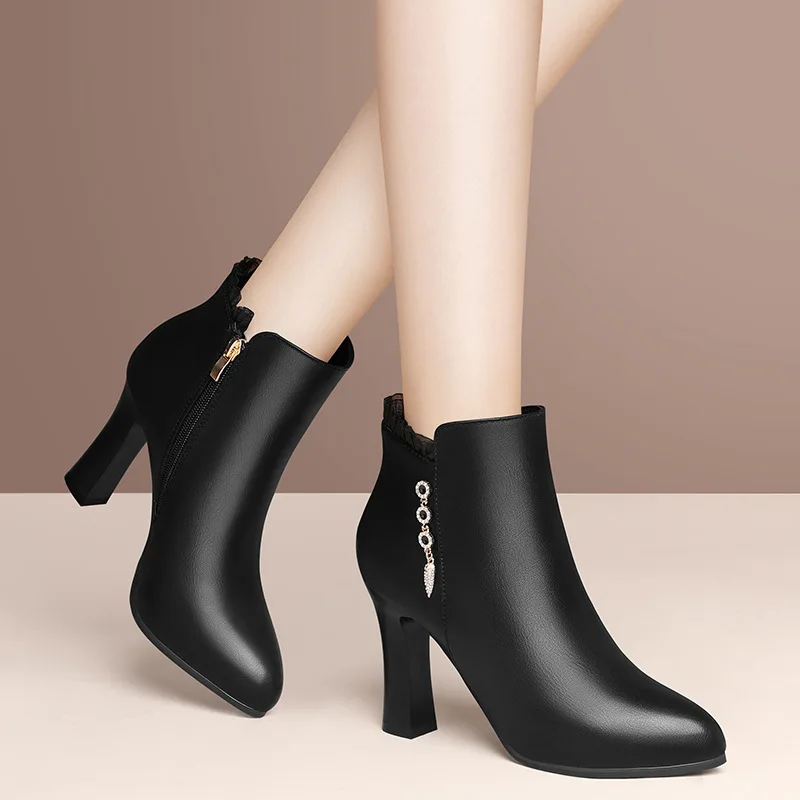 

Gold Lines Rabbit Women's Winter Wear Leather Boot Chunky-Heel High-Heel Martin Boots 2019 Autumn And Winter New Style Short Boo