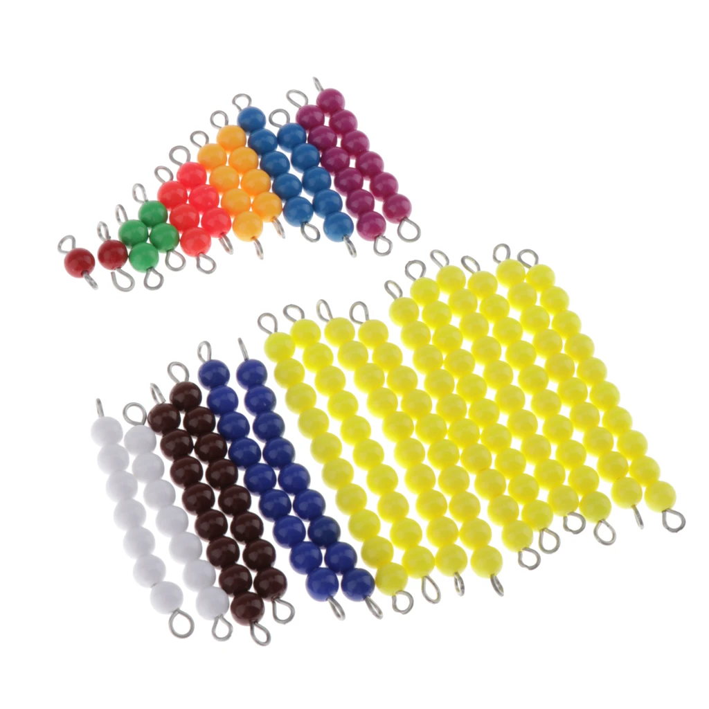 Montessori Math Materials - 2 Sets of Colored Bead Stairs 1-9 & 10pcs Yellow Beads Bar of 10 - Early Preschool Learning Toy