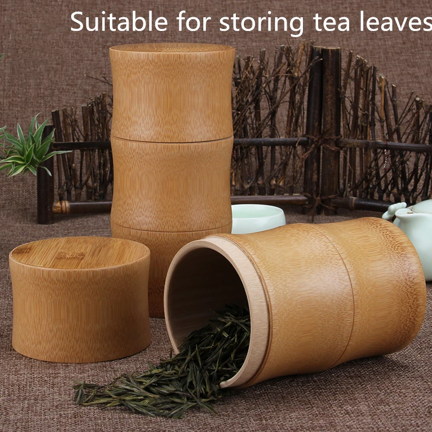 Bamboo Storage Bottles Kitchen Tea Container Jar Cans Case Organizer Round 