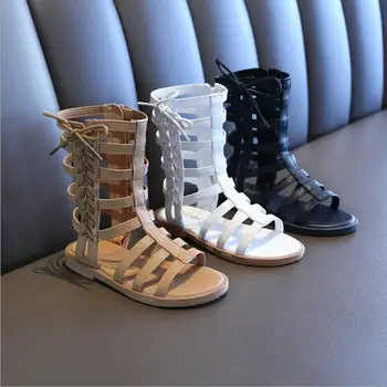 

New Leather toddler girls sandals summer Roman sandal for children Bow Female Boots Kids gladiator sandals