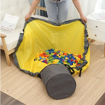 

2 In 1 Blocks Toy Clean-Up Storage Baskets And Play Mat Storage Barrel For Childs Toys With Drawstring Pouch Storage Organizer