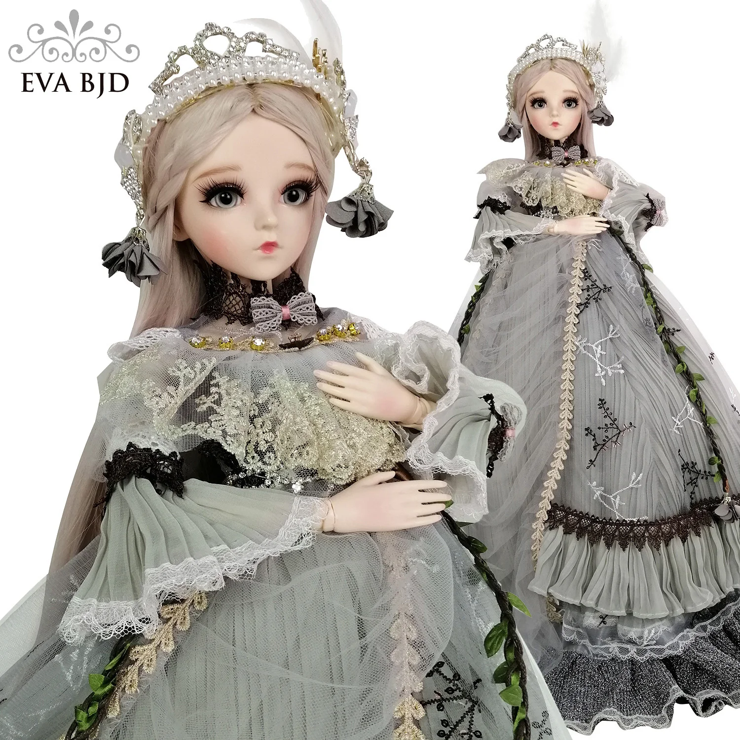 2" полный набор BJD кукла+ макияж ручной работы 24 дюймов 60 см EVA BJD леди+ стеклянные глаза+ аксессуары парики одежда обувь DA008-3L03