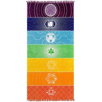 

Microfiber Fabric Material Bohemia India Mandala Blanket 7 Chakra Rainbow Stripes Tapestry Beach Towel Yoga Mat Bath Towel