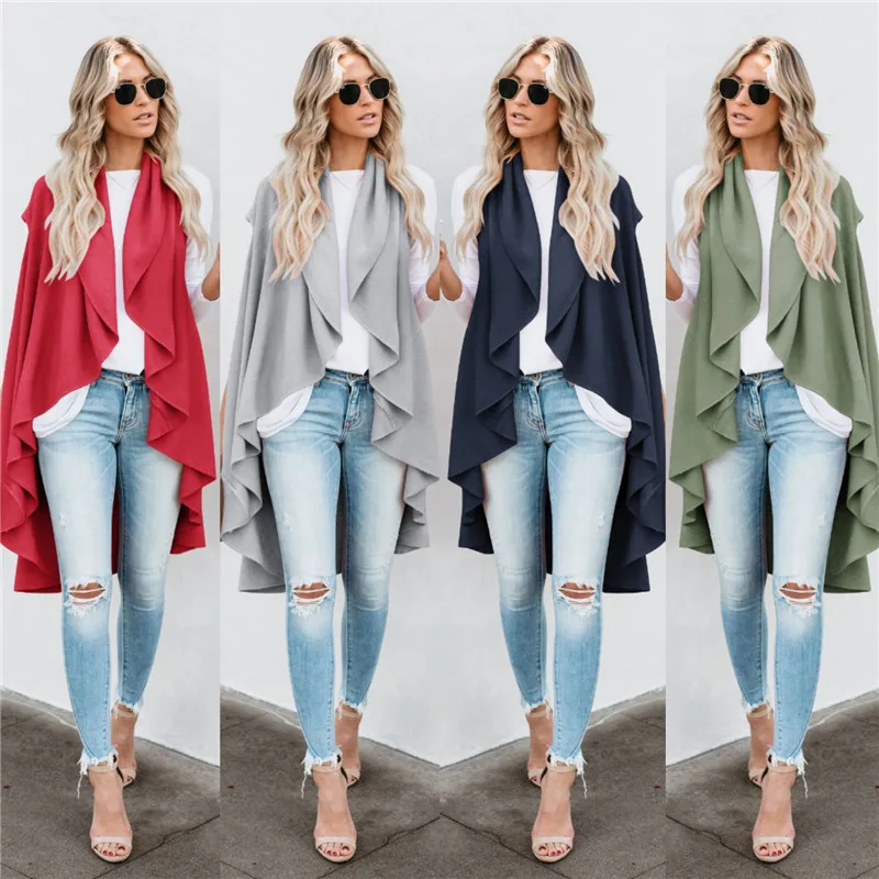 

Women Cardigan Coat for Streetwear Patchwork Design Ruffles Decor V-Neck Solid Color Top Fashion Lady Autumn Irregular Shirts