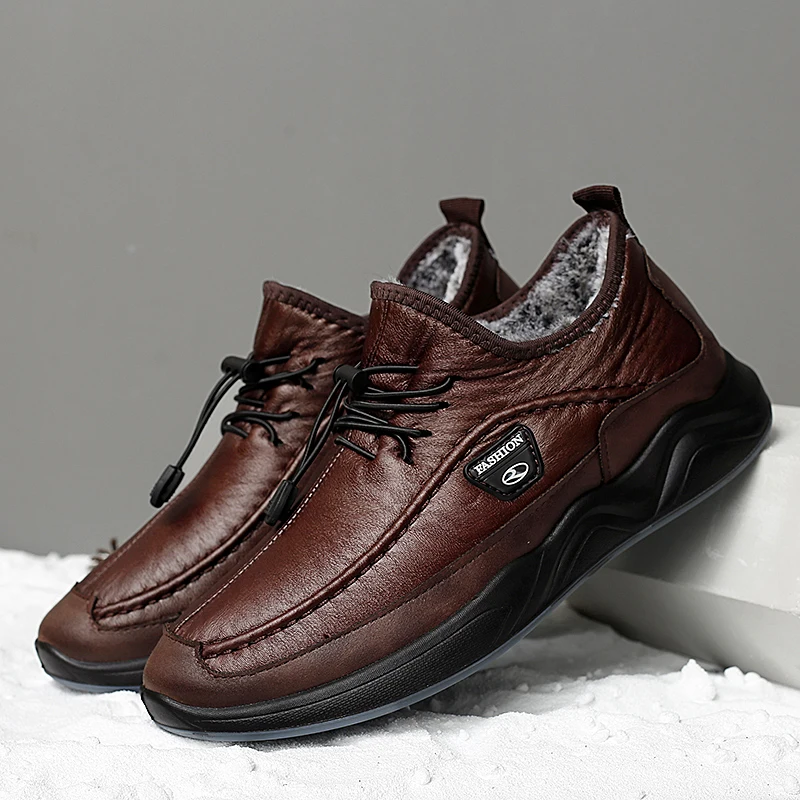 Plush Warm Men Casual Shoes Winter Snow Boot Pu Waterproof Cook Shoes Tracking Men Outdoor Soft Bottom Walking Sneakers Strong