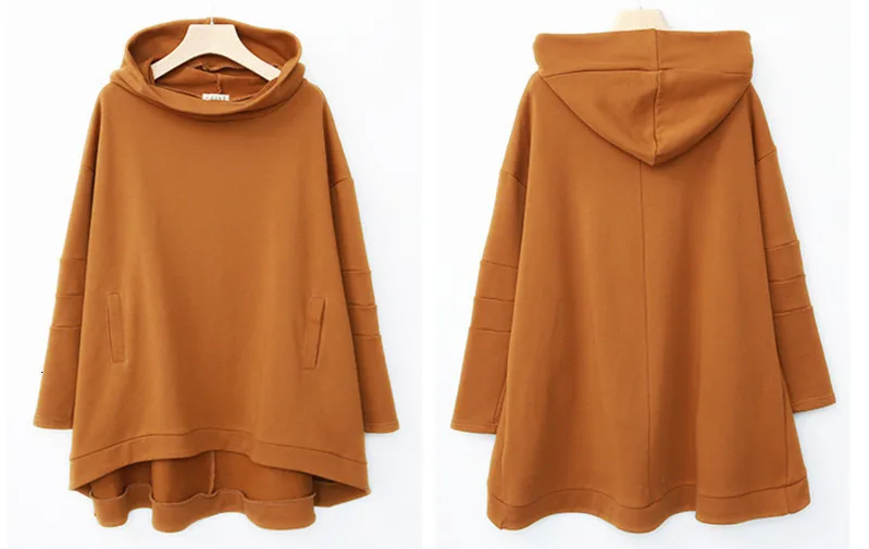 MEVGOHOT Autumn Thick Woman Solid All-match Oversize Hoodies Plus Size Winter Terry Hat Irregular Loose Sweatshirt HD1087