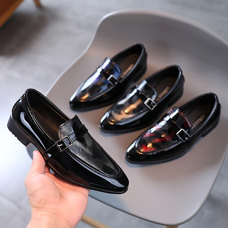 Fashion Children Boys Shoes Leather Kids Unisex Black 2021 Autumn Winter British Style Catwalk Show