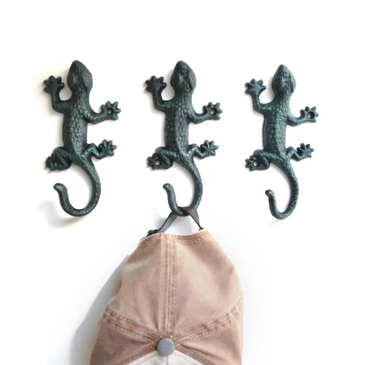 Винтажный ржавый железный настенный крючок в форме Gecko зеленый тканевый дверная