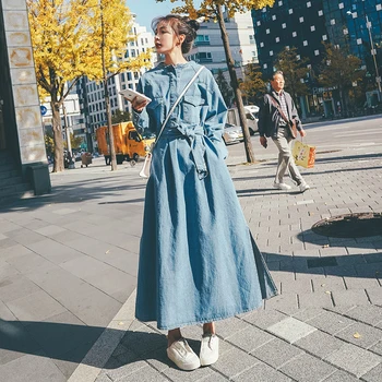 

2020 Spring And Autumn New Loose Ladies Solid Color Multi-pocket Denim Dress Fashion Casual Loose Mid-length Skirt S-XL