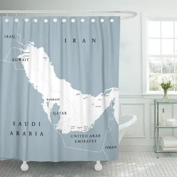 

Persian Gulf Region Countries Political Map English Labeling Body Shower Curtain Waterproof 72 x 78 Inches Set with Hooks