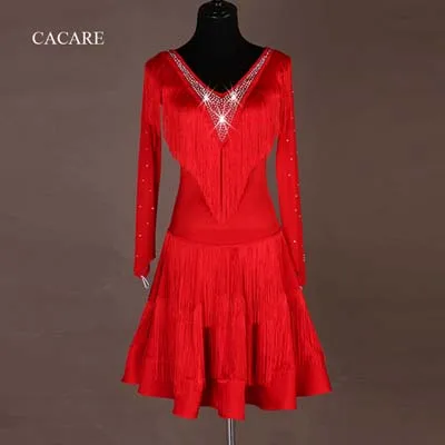 Красный CACARE/платье с бахромой, платье для латинских танцев, женское платье для латины, сальса, конкурс латиноамериканских танцев, недорогие платья D0633 с кисточками на подоле, 2 варианта - Цвет: Красный