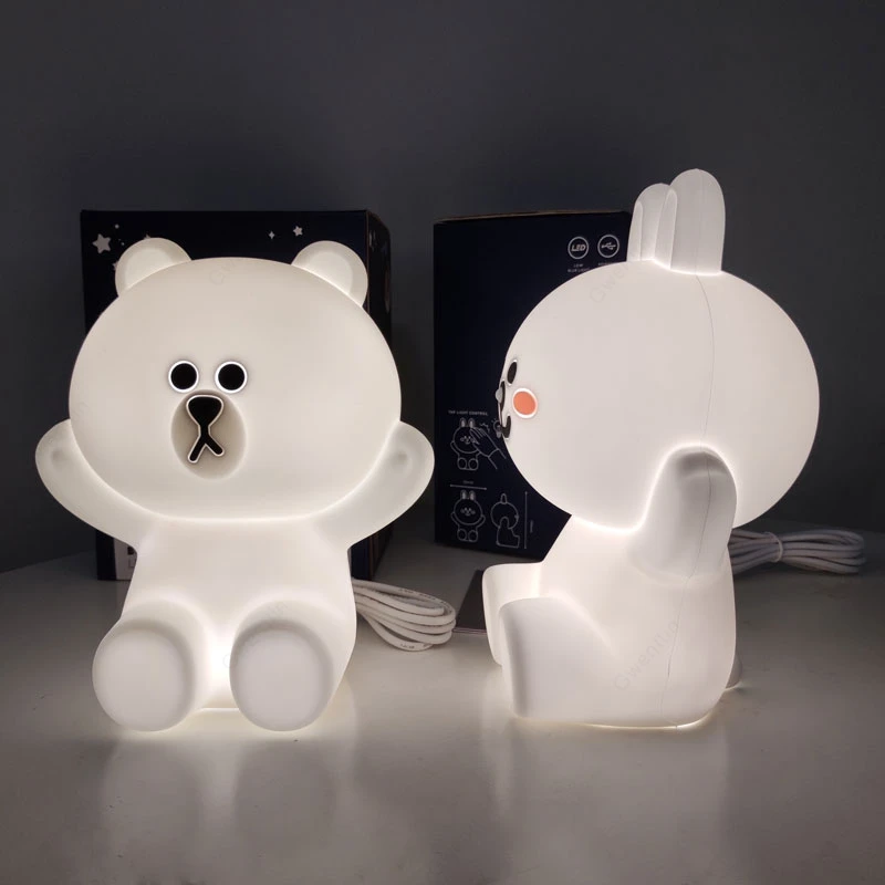Line Friends детские ночные светильники медведь коричневый Банни Кони лампа «кролик» для детских подарков спальня светодиодный USB сенсорный силиконовые ночные светильники