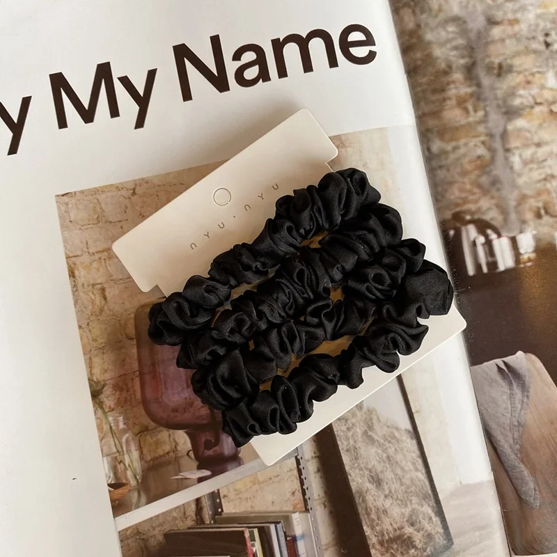 4pcs Pure Silk Skinnies Small Scrunchie Set Hair Bow Ties Ropes Bands Skinny Scrunchy Elastics - Image 3